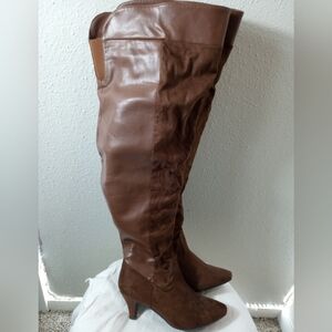 Women's Plus Size Wide Calf Faux Suede Thigh High 7.5 Wide